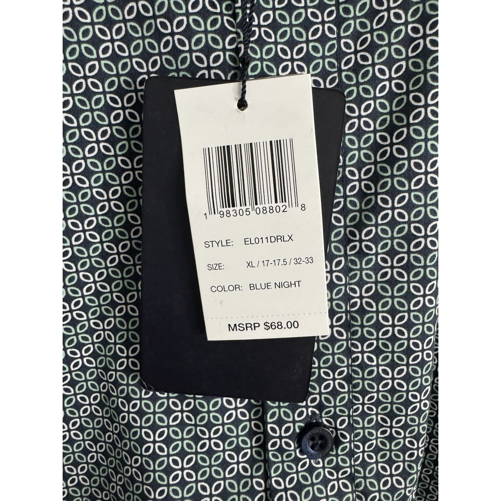 English Laundry Slim Fit Stretch Dress Shirt Xl 17-17.5 Blue Night Geometric Nwt — image 4 of 8